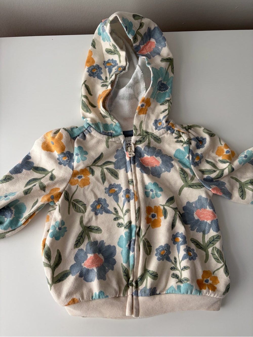 Carter's Cream Hooded Baby Jacket with Blue, Yellow & Pink Floral Print